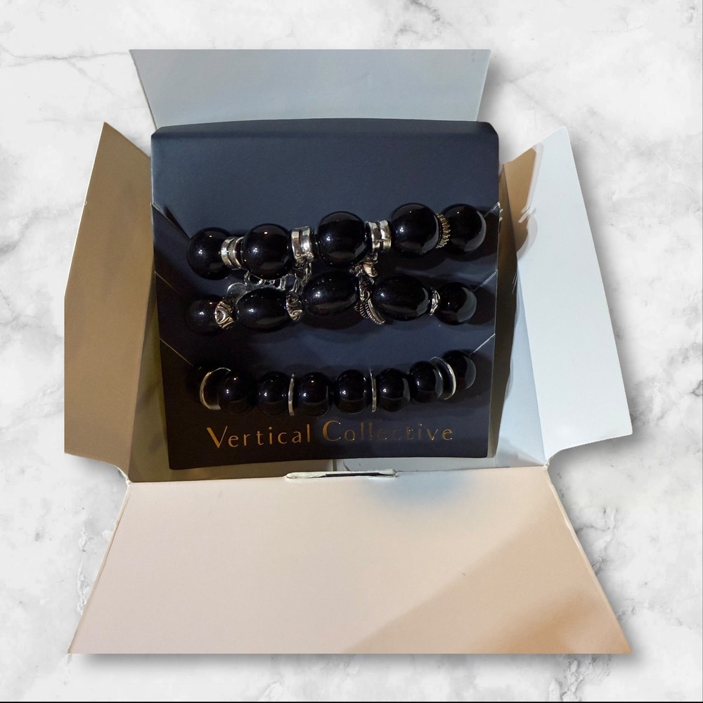 Vertical Collective Black‎ Beaded Layered Bracelet Set